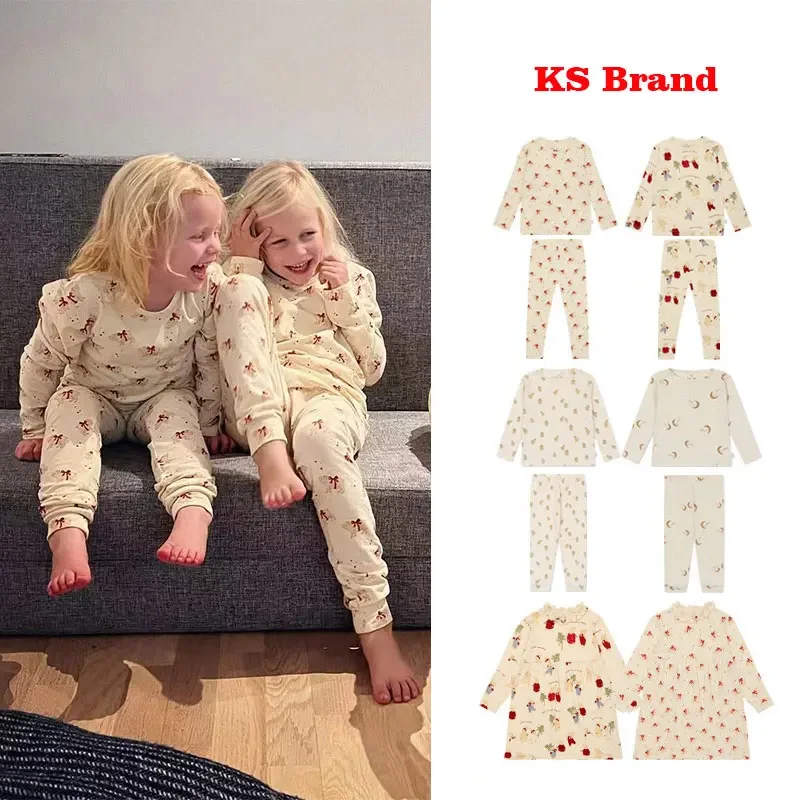 

2023 KS Toddler Girl Pajama Set Christmas Boy Rabbit Printing Long Shirt Pants Suit Kids Cute Dresses Children Bottoming Shirt