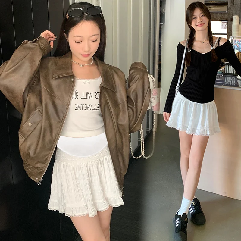 Korean Style High Waist Pregnant Woman Belly Skirts Sweet Lace Hem Patchwork Petite Maternity Skirt Pregnancy White Cake Skirts