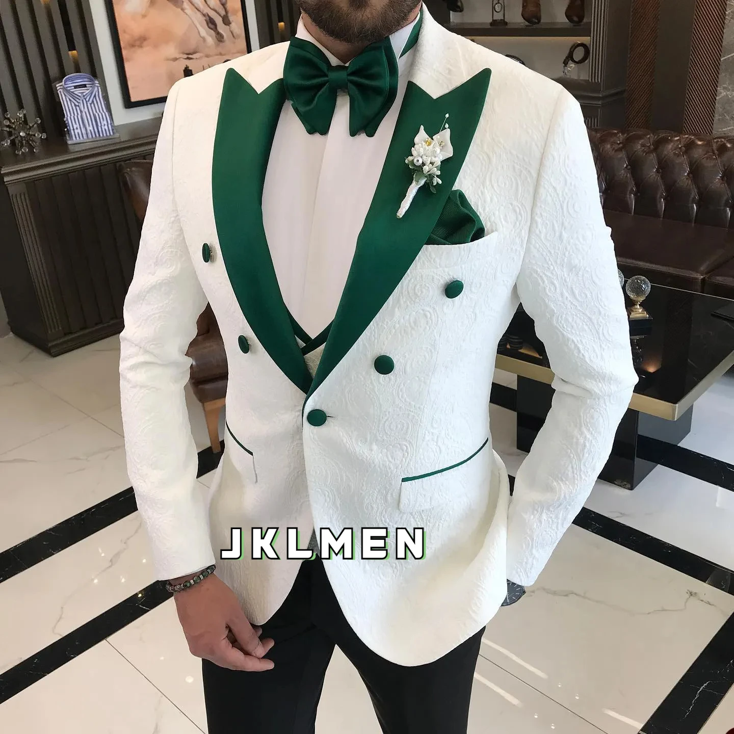 Double Breasted Men Suits For Wedding 3 Pieces Slim Fit Groom Wear Prom Peaked Lapel Tuxedos Custom Made Blazer Vest With Pants