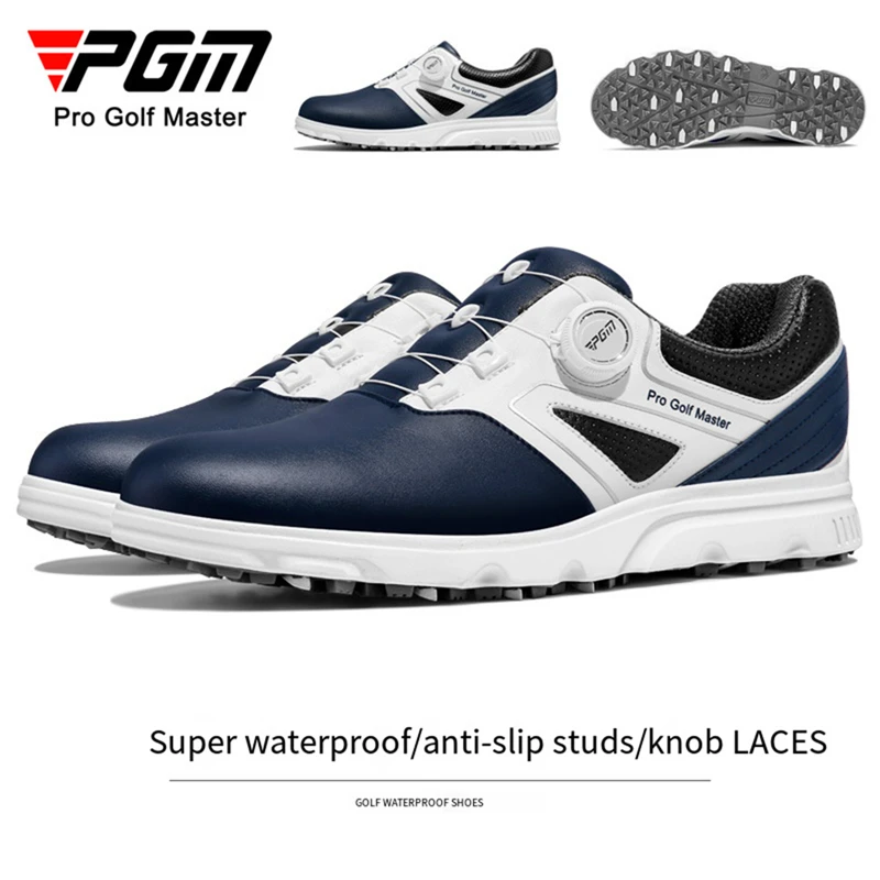 PGM-Sapatos de golfe impermeáveis masculinos, cadarços de botão, tênis antiderrapantes laterais, esportes, XZ304