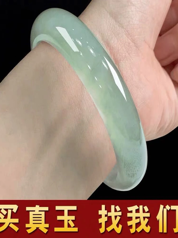 Natural real Chalcedony jadeite green Jade bangle round bar jadeite bangle green jade for woman temperament gift bracelets