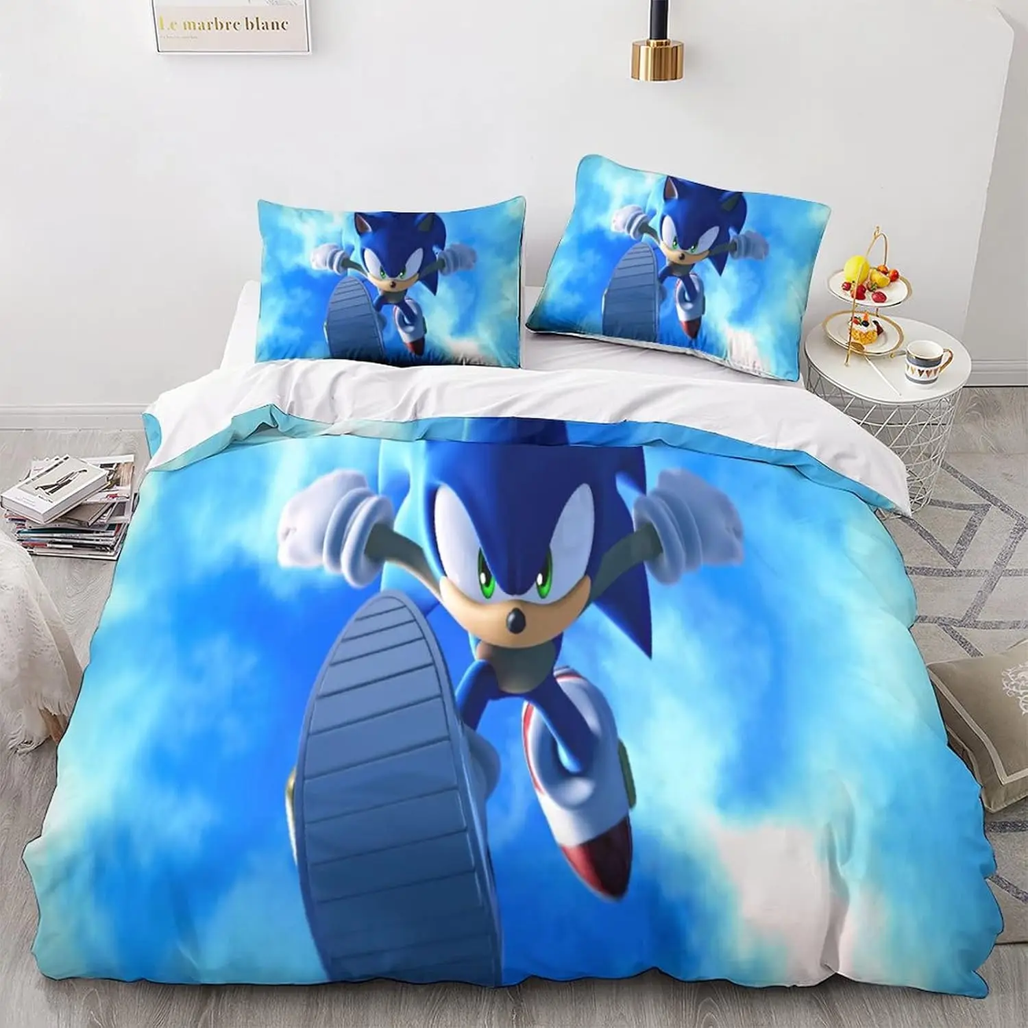 thumbnail image 1 of Funda nórdica con estampado de animación 3D de Sonic para niños, niñas y adolescentes, microfibra animada con cremallera y fundas de almohada, 1 of 5