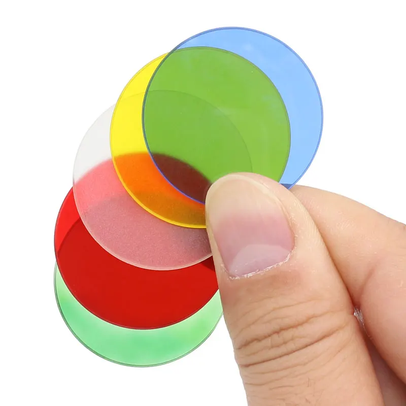 5-Piece Optical Glass Microscope Filter Set - Green, Blue, Yellow, White, Red