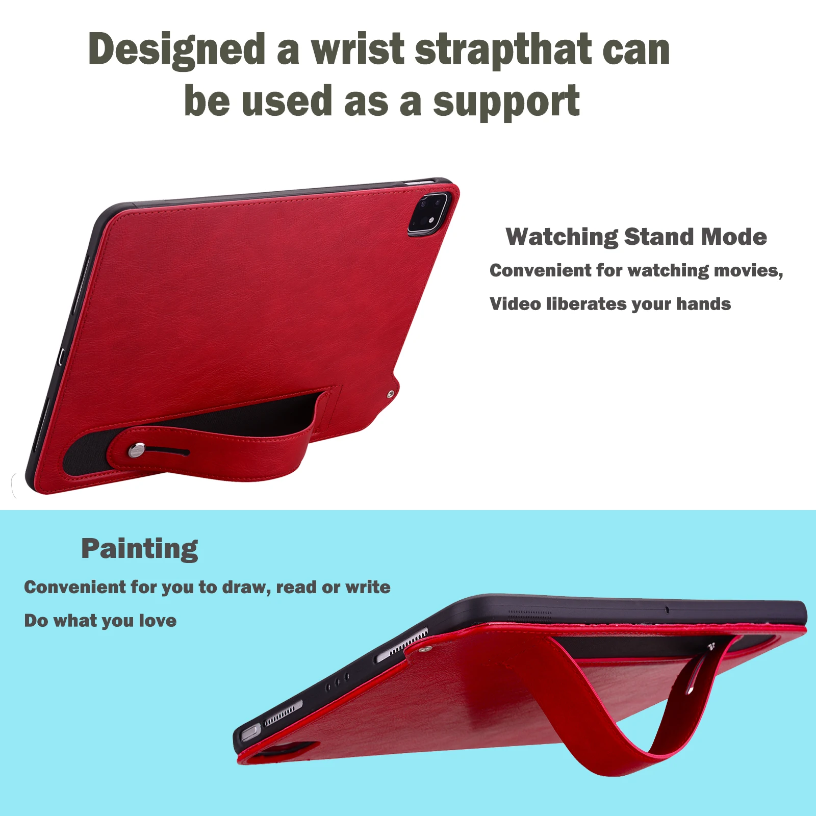 Premium PU Leather Tablet Case with Hand Strap - Soft Protective Cover