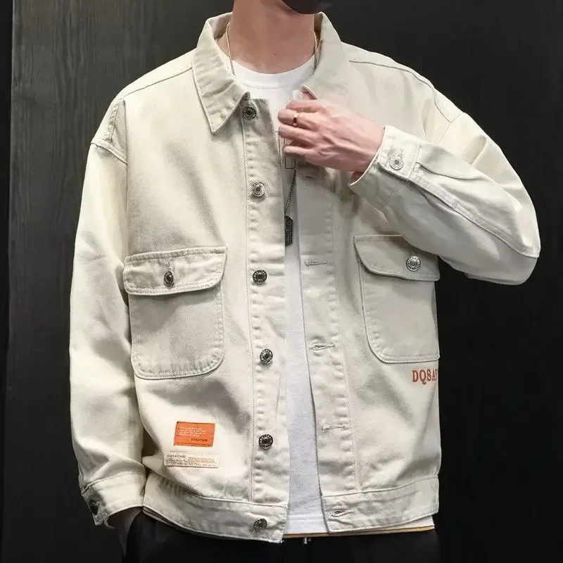 thumbnail image 1 of Chaquetas vaqueras para hombre con estampado de jeans, abrigo para hombre, otoño, carga blanca, ropa de talla grande, precio bajo, original, a bordo, desgastada, holgada, Corea, 1 of 5