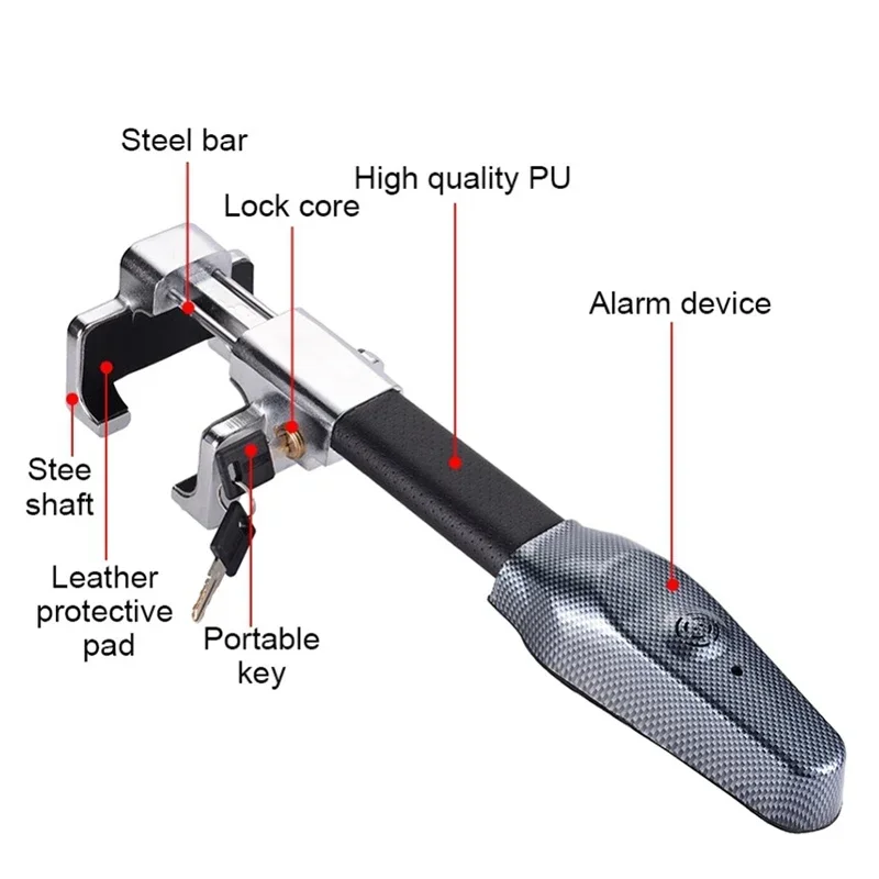 Steering Wheel Lock Car Steering Wheel Lock Universal Security Car Anti Theft Safety Alarm Lock Retractable Anti Theft Protection TLock