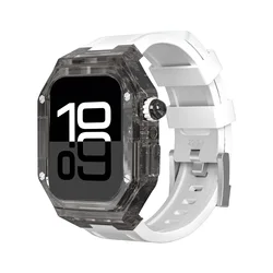 Luxury Transparent Modification Kit Case for Apple Watch with Silicone Strap (Black white)