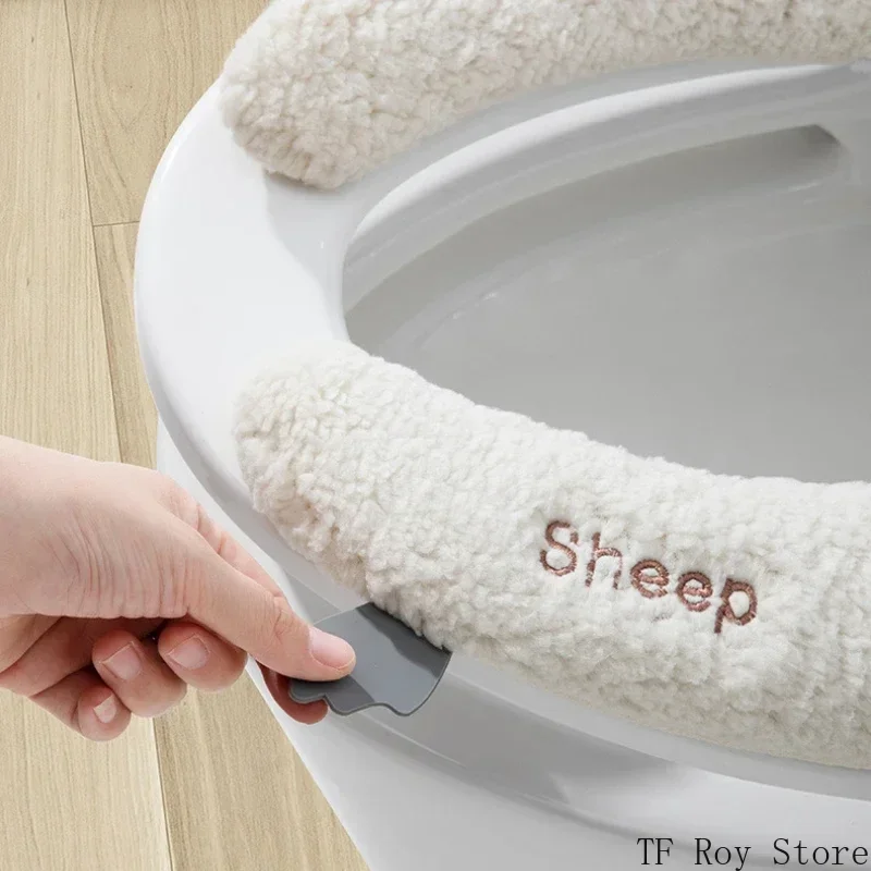 Toilet Seat Cover Toilet Mat Cartoon Sheep Toilet Seat Pad with Handle Soft Solid Color Toilet Mat Cushion Sticker Universal Bathroom Accessories