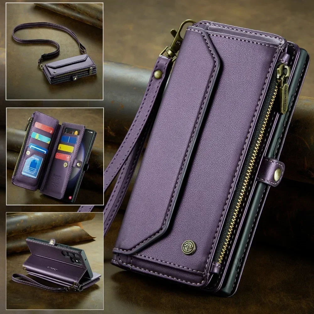 Leather Wallet Phone Case for Samsung Galaxy Z Fold 5 4 3 W23 Luxury Soft Wrist Strap Holder Stand Protection Cover