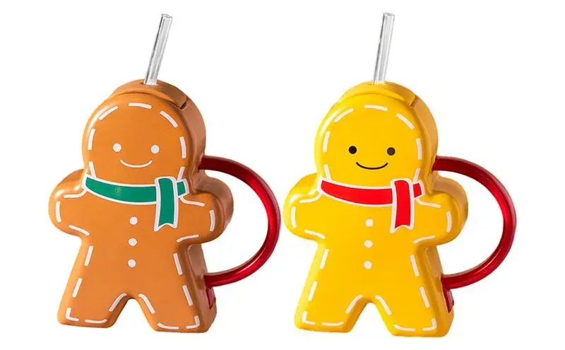 

Gingerbread Man Mug Cartoon Cute Kawaii Christmas Mug 3D Gingerbread Man Ceramic Cup Gingerbread Coffee Mugs With Lid Straw