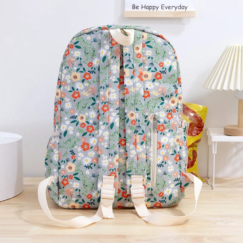Backpack Korean Style Girl Floral Sweet Cute Campus Fashion Small Fresh Travel Backpack Large Capacity Zipper Commute All-match