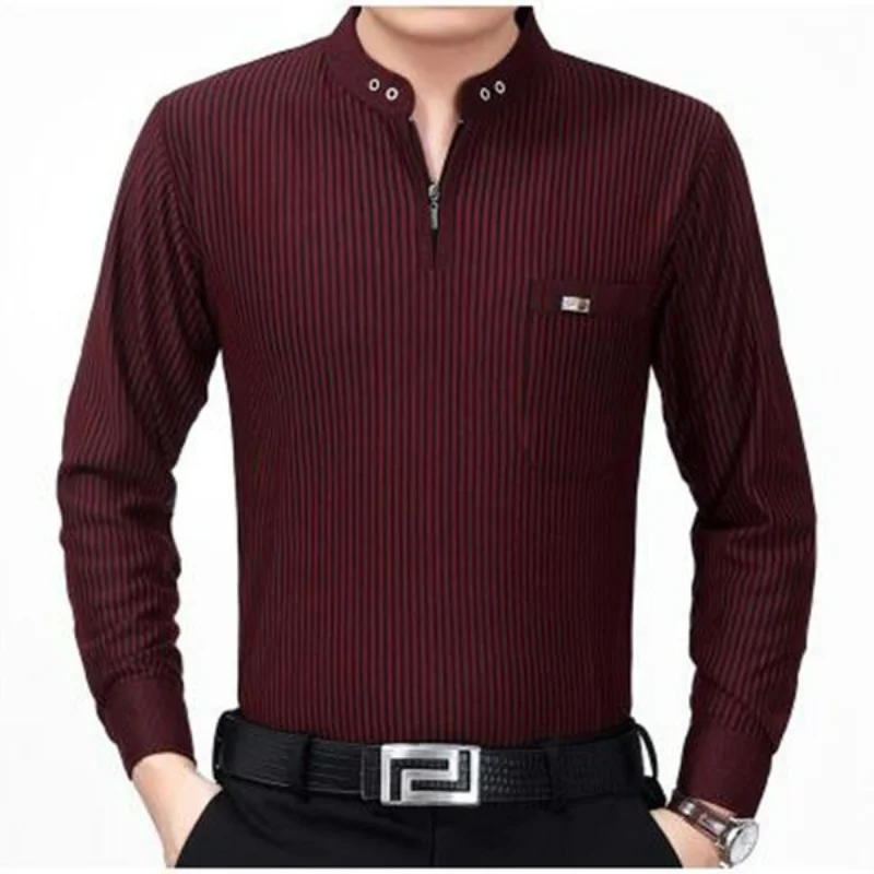 남성용 솔리드 지퍼 폴로 셔츠, 용수철 가을 기본 비즈니스 캐주얼 남성 의류, 루즈 긴팔 상의, 2023 신상 스트리트웨어