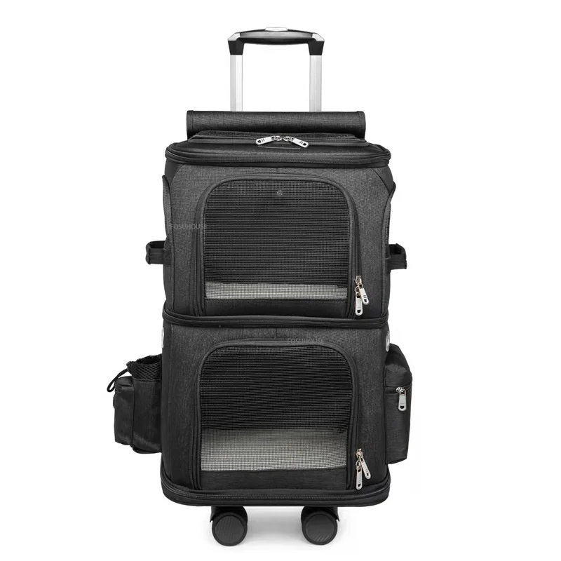 

Modern Cat Bag Double Layer Pet Trolley Case Pet Stroller For Outdoor Travel Large Capacity Two Cat Dog Breathable Carrying Bag