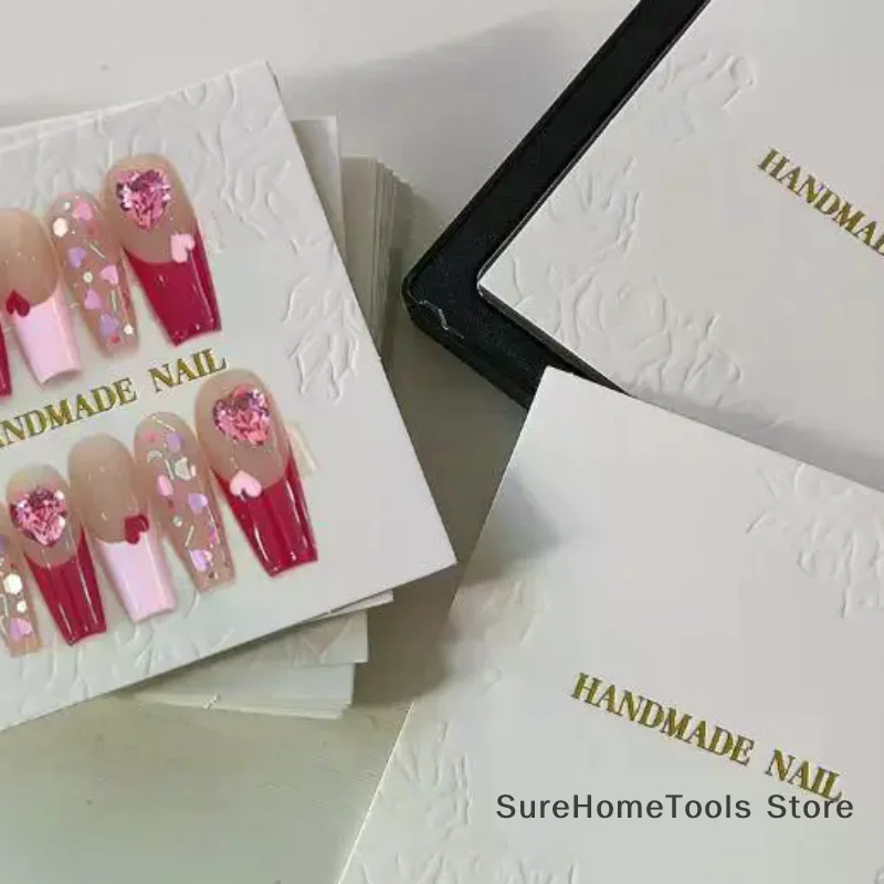 20 Sheets/Bag Press On Nails Packaging Cards - 75x75mm Rose Embossed Display Show Cards for Handmade False Nail Manicure Tools