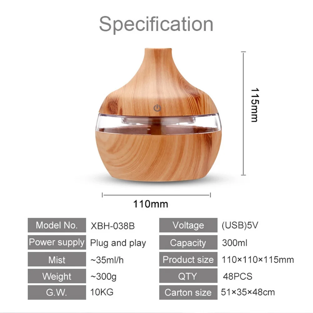 Air Humidifier 300ML Humidifier Home Aromatherapy Diffuser Air Appliance Vaporizer Evaporator Ultrasonic Wood Grain Aromatizer Humidifiers