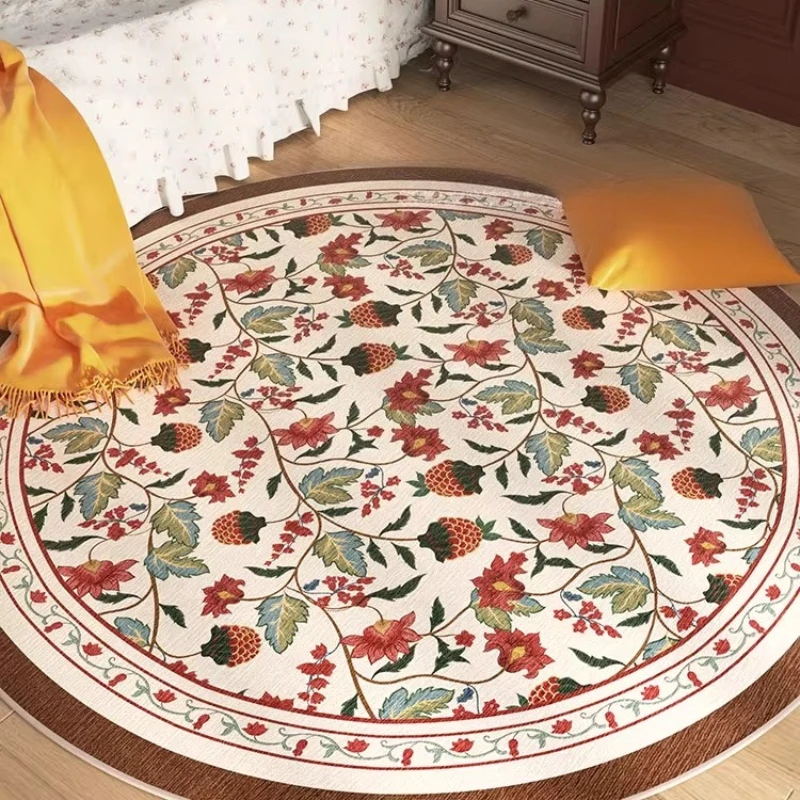 Round Living Room Carpet American Pastoral Style Floral Print Bedroom Bedside Plush Rug Luxury Sofa Coffee Table Soft Mats Ковер