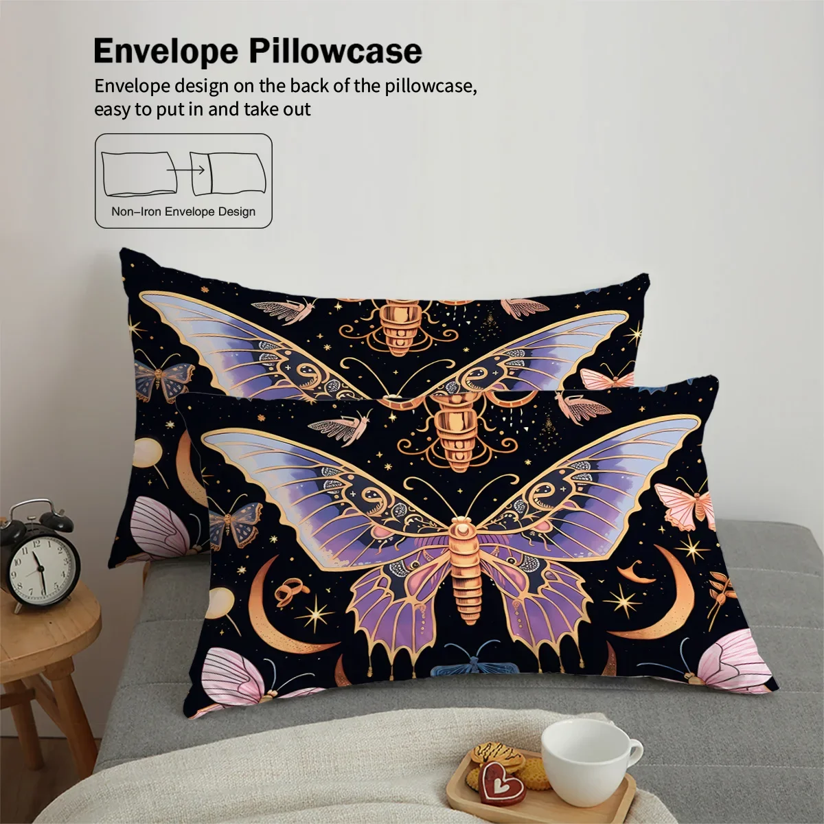 3-piece down duvet cover set with exquisite butterfly pattern print (1 duvet cover+2 pillowcases, no core) Soft bedding set