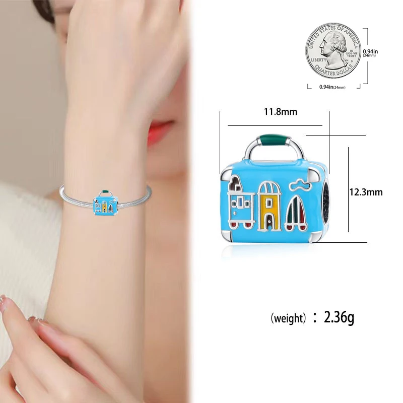새로운  여행 시리즈 비행기 카메라 여행가방 참 펜던트 오리지널 팔찌 DIY 여성 부티크 주얼리에 적합