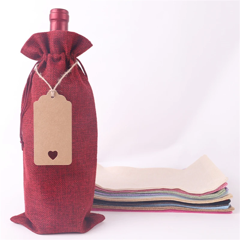 Burlap Wine Gift Bags, 12 Pcs Jute Drawstring Wine Bottle Covers with Tags and Ropes for Christmas, Wedding, Travel, Birthday, Holiday Party