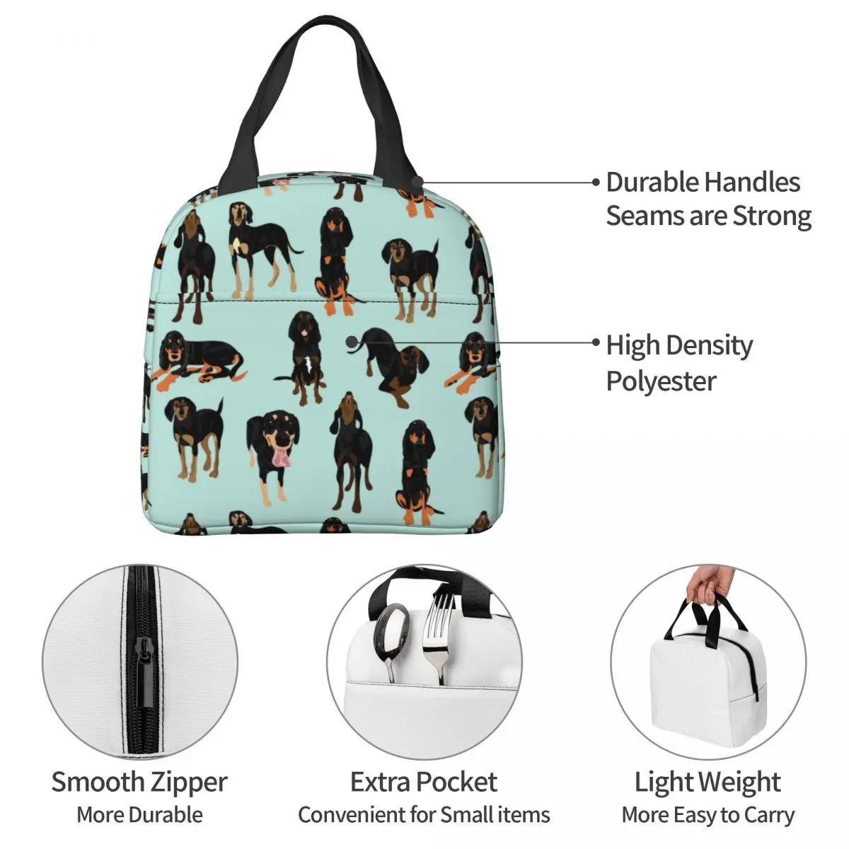 Lunch Bags for Men Women Black And Tan Coonhound Dog Thermal Cooler Bags Portable Picnic School Animal Canvas Tote B