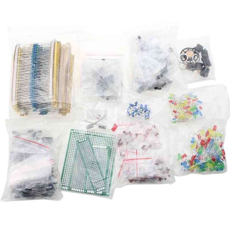 Kit assortimento di 1900 componenti elettronici, condensatori, resistori, diodi, LED, transistor, connettore di alimentazione DC, scheda PCB - immagine 5