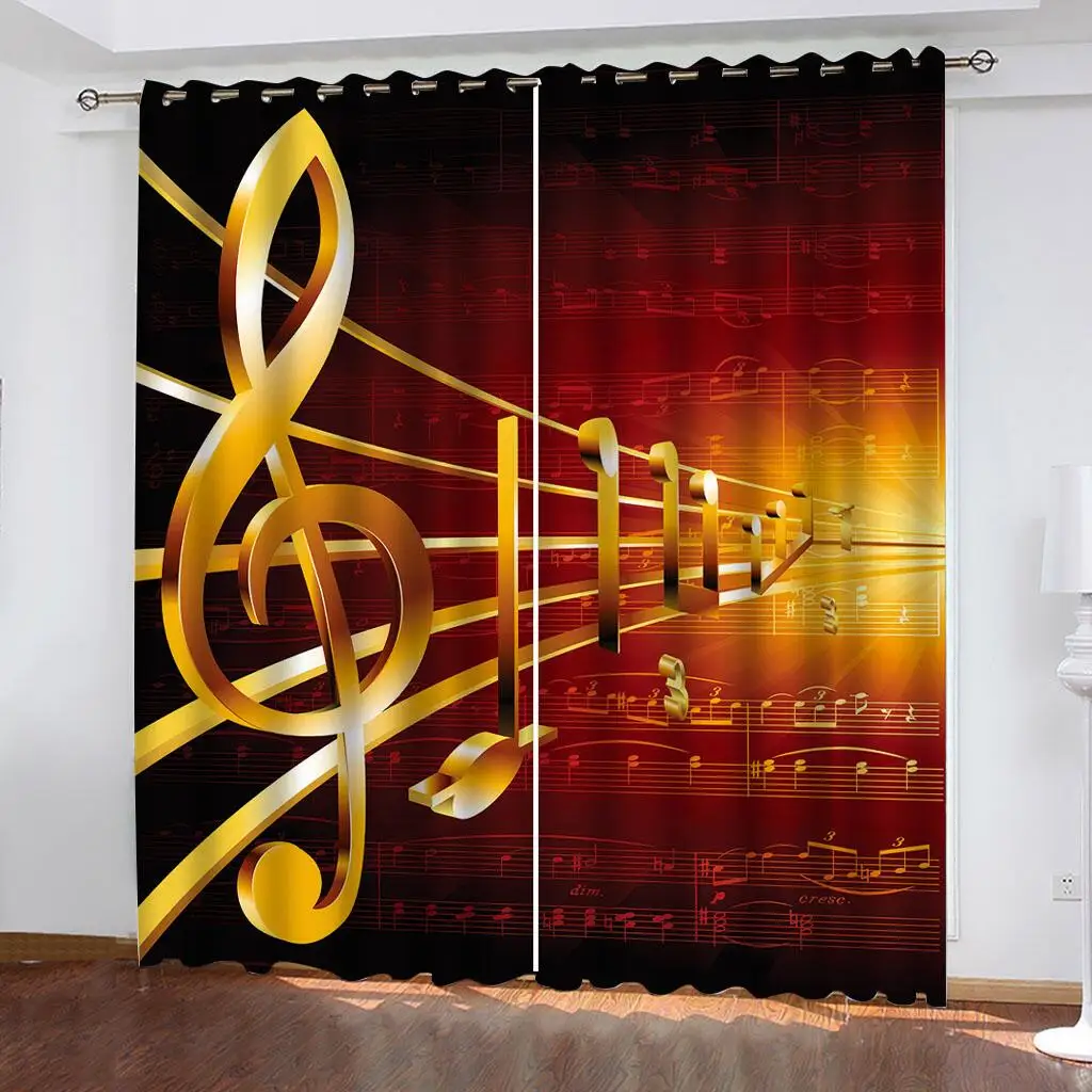 2Pcs Rock Band Theme Curtains Drummer Pattern Print Living Room Bedroom Music Lover Decor Sun Shade Window Drapes 4