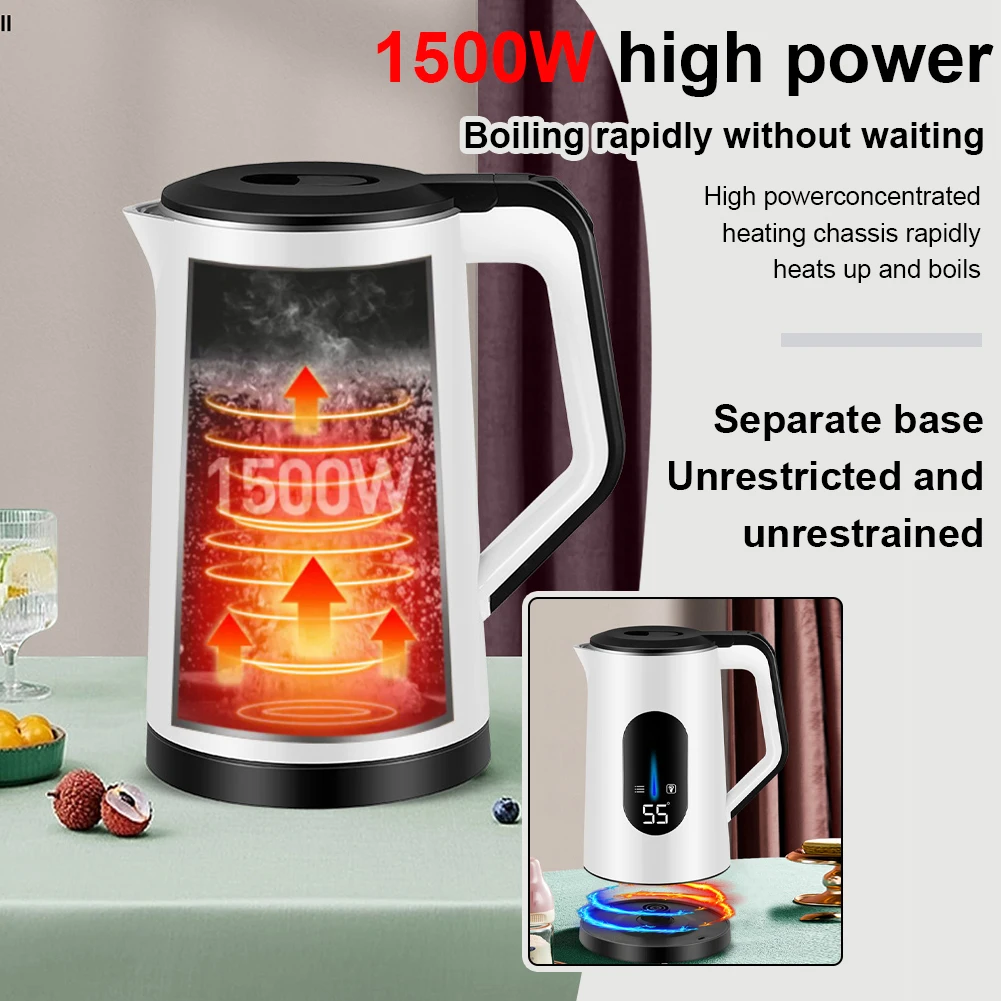 2.2L Stainless Steel Electric Digital Display Thermal Water Kettle Auto-Shutoff Boil Water Pot 1500W Fast Boil Home Kitchen Tool