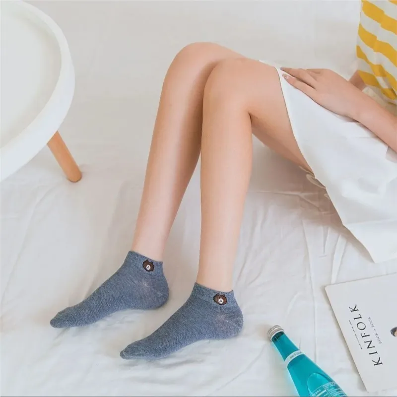 Women Cute Bear Socks Low Tube Socks Set Fashion Breathable For Female Casual Style Comfortable 10 Pairs