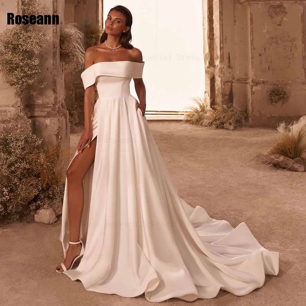 

Simple A-line Wedding Dress Front Split Draped Pleat Sleeveless Open Back Bride Dresses Brush Train Floor Length robe de mariée