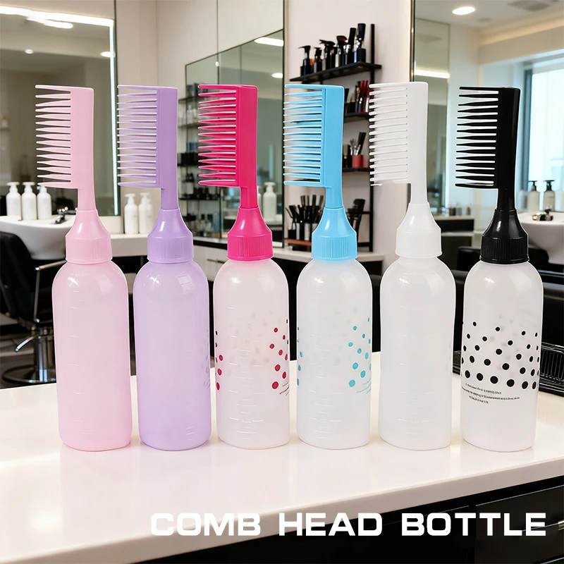 Bottiglia per applicatore di olio per capelli da salone Bottiglie per applicatore Pettine Strumenti professionali per colorare lo styling per tintura per parrucchieri in plastica - immagine 2
