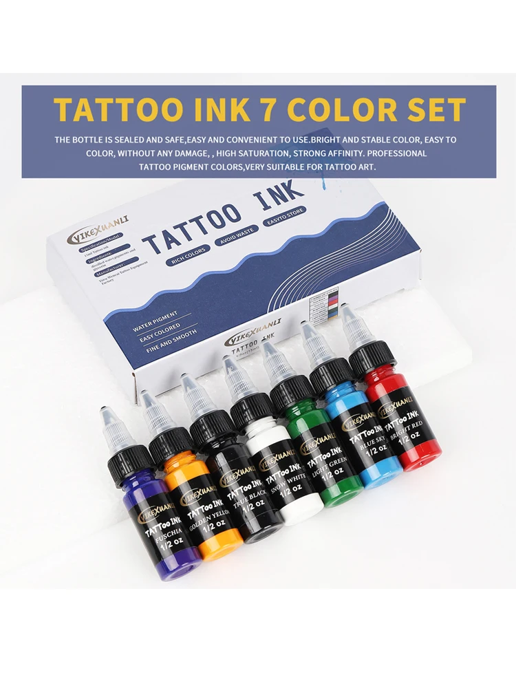 Tattoo Ink 1pcs or 7pcs 1/2 oz 15 ML/Bottle Tattoo Pigment Kits Makeup Cosmetic Skin Body Art for All Levels of Tattoo Artist - 2