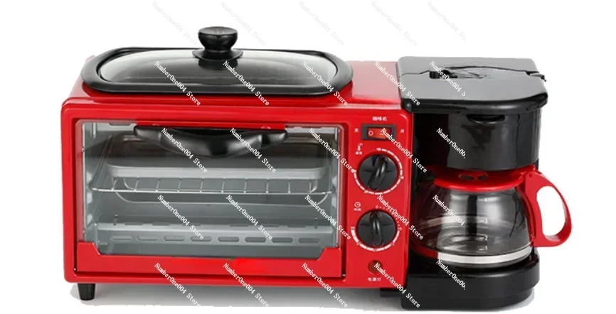 멀티 기능 아침 식사 메이커 머신 (토스터 오븐, 커피포트, 프라이팬, 컵, 파워 타이머, 미니 오븐 포함) 3 in 1 핑크색 전기 220V