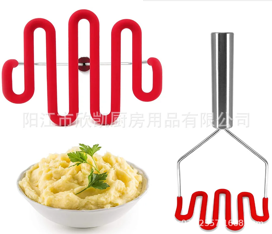 Stainless steel potato press with soft plastic handle for household kitchen potato masher stainless steel press
