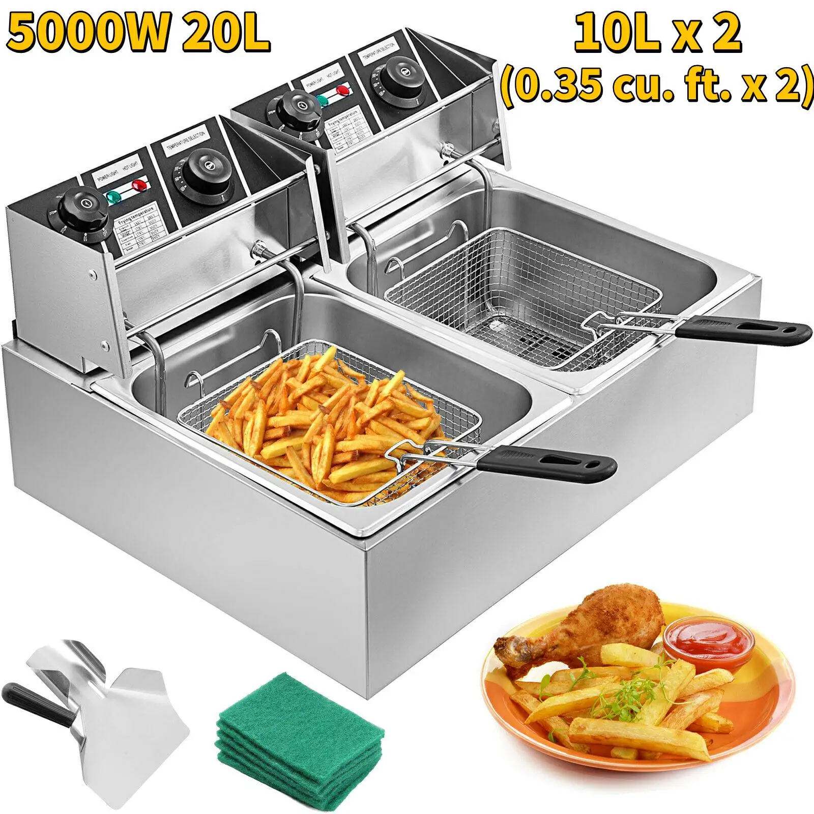 5000W 12L/20L Commercial Electric Deep Fryer Dual 6L/10L Baskets French Fry  Stainless Steel Fryers Commercial Chips Machine - AliExpress