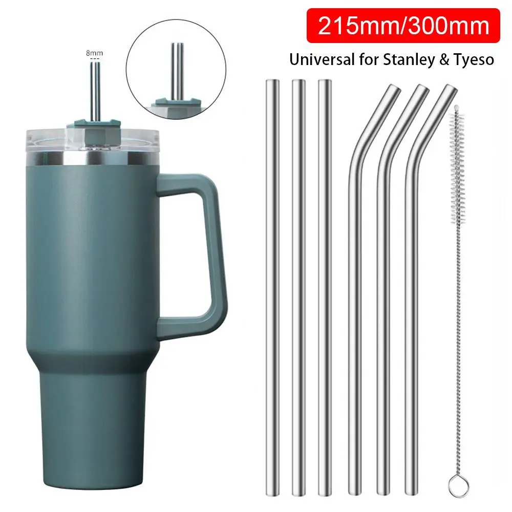 

6Pcs Straight Bent Stainless Steel Straws 8mm Drinking Replacement Straw Reusable Silver for Stanley 30oz 40oz Tyeso Cup