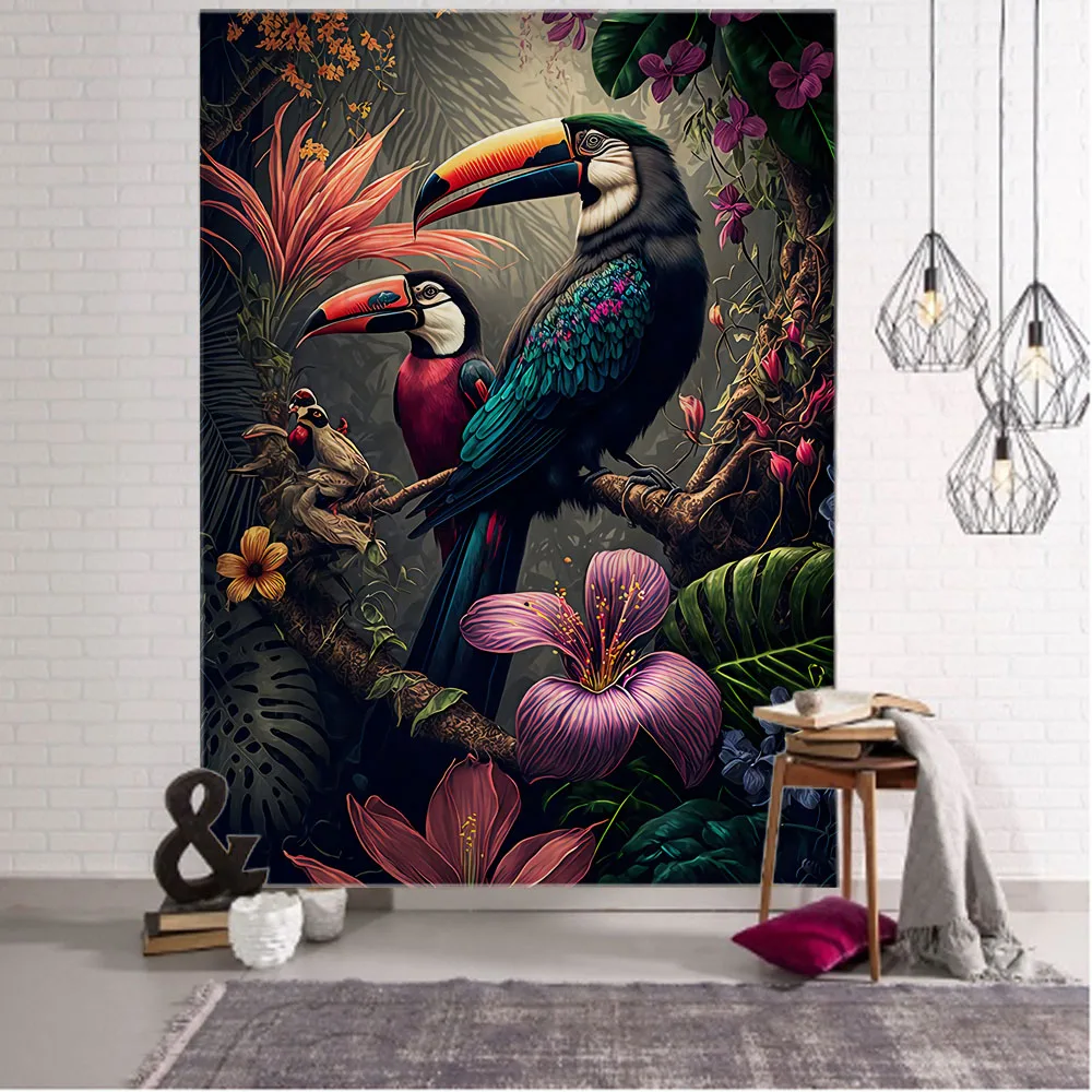 Flower bird plant tapestry animal wall hanging cloth hippie kawaii room decoration aesthetics Bohemian wall decoration tapestry decor