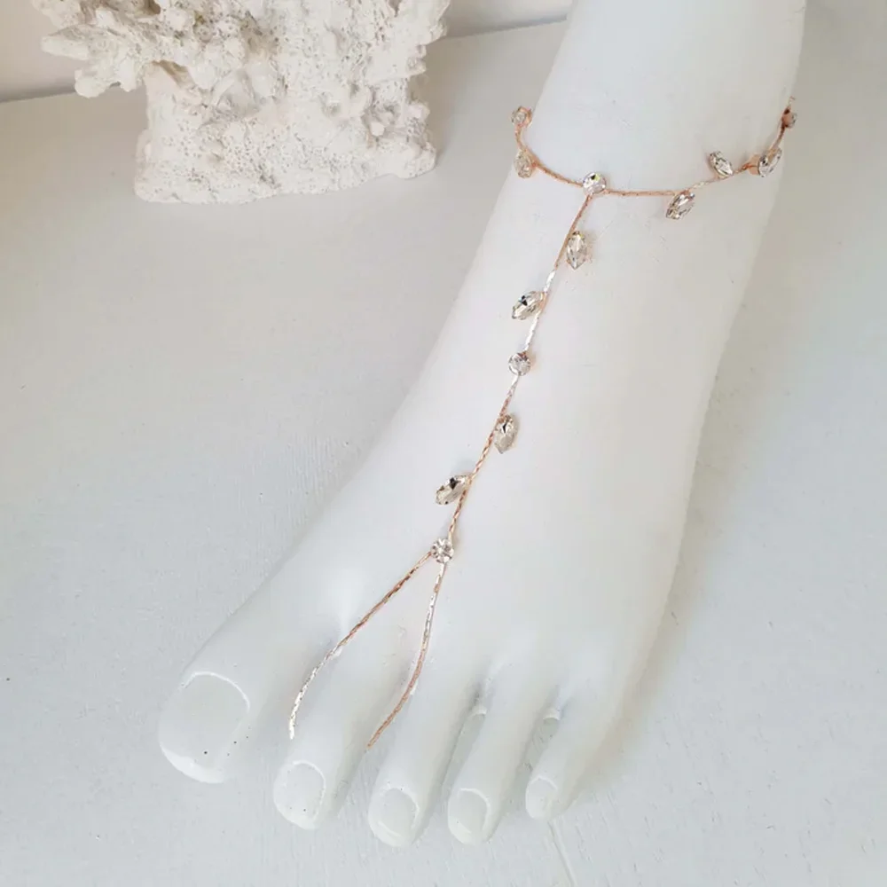 Boho Leaf Bridal Crystal Anklet Bracelet Toe Ankle Chain For Women Rhinestone Foot Chain Summer Sandal Leg Wedding Jewelry Ankle Chains Silver Anklet Bracelet Beads Anklet Fashion Accessories Cubic Zirconia Anklet Toe Foot Bracelet