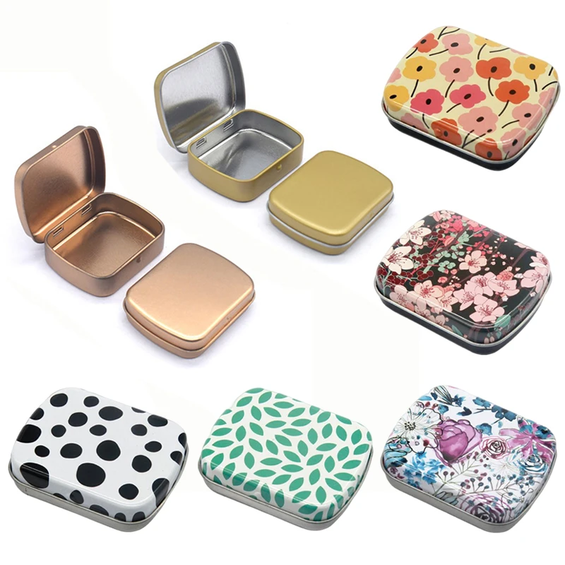 

Mini Iron Box Metal Hinged Tin Box Portable Flip Rectangular Storage Box Candy Jewelry Pill Cases Container Cosmetic Organizer