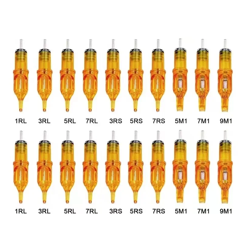 thumbnail image 1 of Aguja de cartucho de tatuaje de libélula amarilla, accesorios para máquina de tatuaje, 1, 3, 5, 7, 9, 11, 13, 14, 15, RL, RM, RS, M1, 10 piezas, 1 of 4