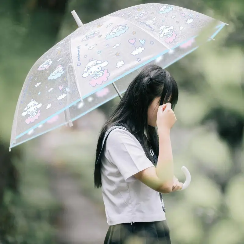 

Kawaii Cinnamoroll Umbrella Girls Cute Anime Sanrioed Kitty Cat Kuromi Automatic Transparent Folding Rain Long Handle Umbrella