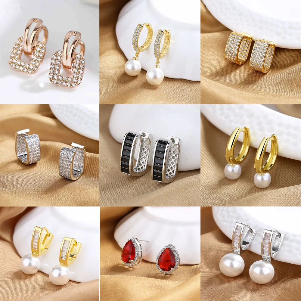 Orecchini a bottone a forma di cuore con zirconi bianchi di lusso leggeri per le donne, orecchini in acciaio inossidabile color oro, regalo di gioielli alla moda  36
