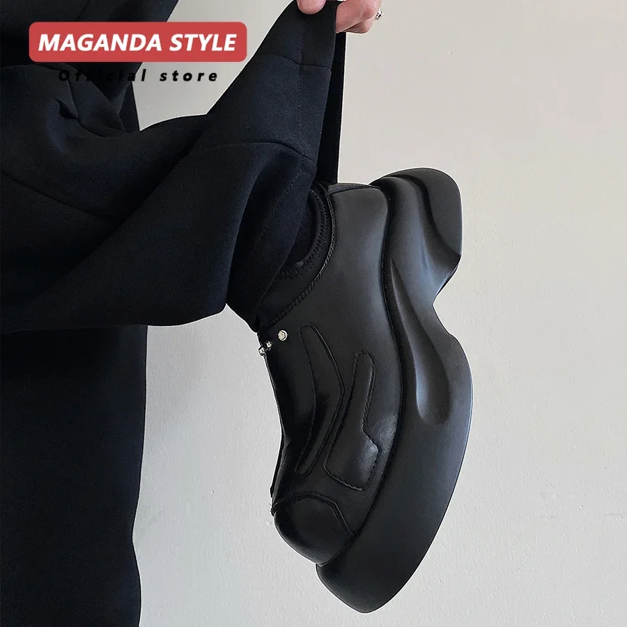 City Walk Casual Sports Leather Shoes for Men Comfortable Leggings Height Increasing Design Luxury Derby Shoes Black Mules shoes