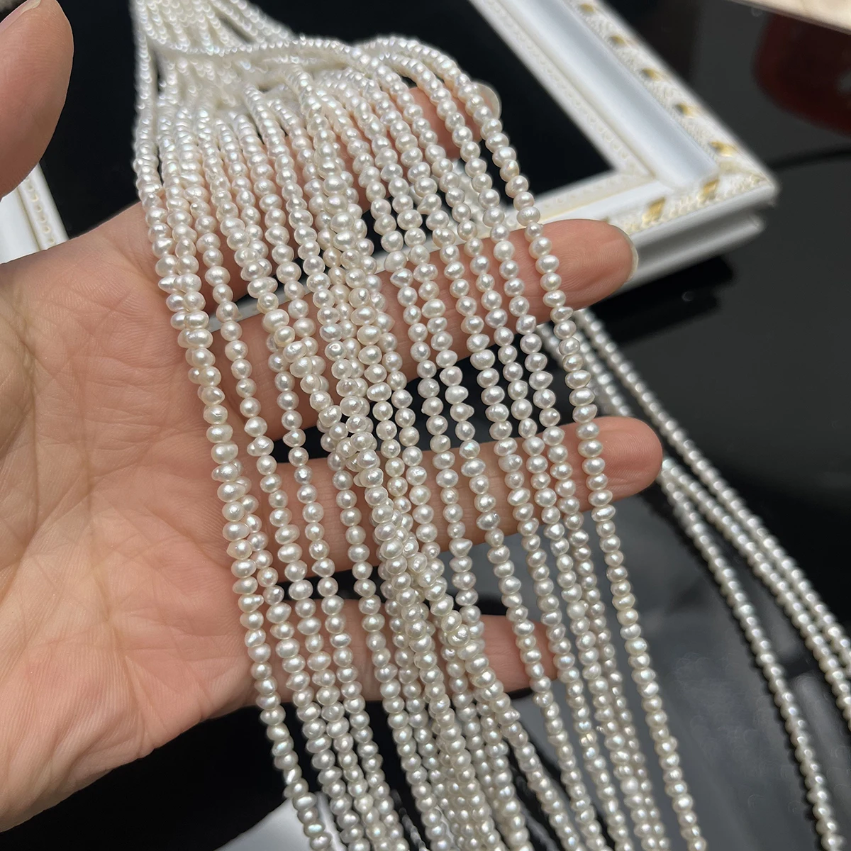 Eine 3–4 mm große, kartoffelförmige, matte, natürliche Süßwasserperle, halbfertige Perle für die Schmuckherstellung, DIY-Halskette, Armband, Zubehör – Detail 10