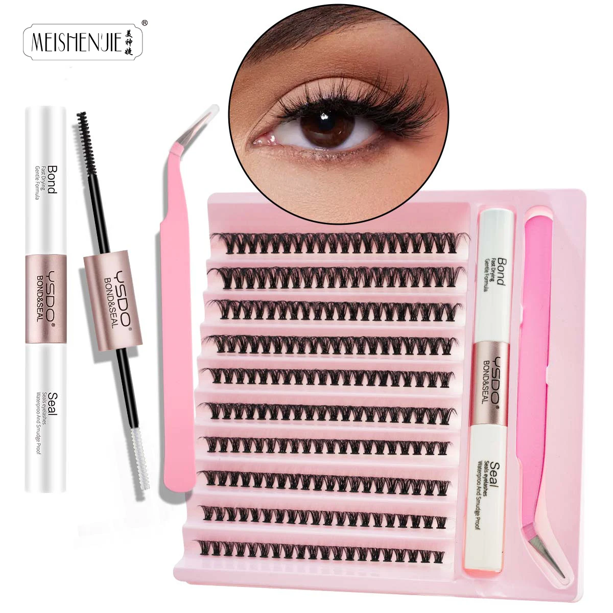 Lash Extension Kit DIY 10 Rows Lash Clusters With Waterproof Strong Hold Lash Bond Seal Eyelash Tweezers Tools