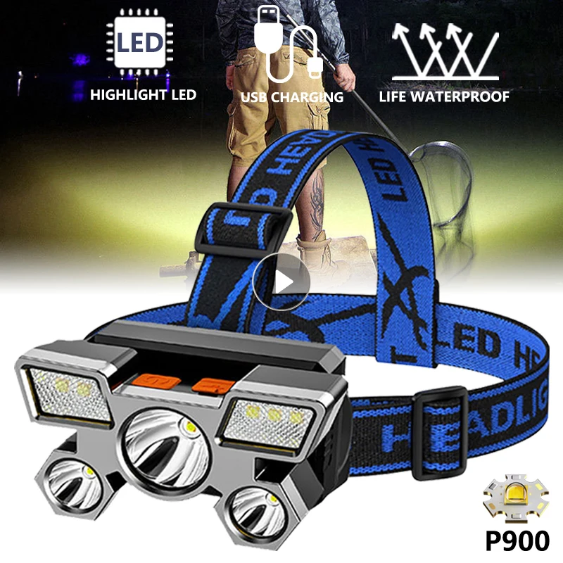 

Strong Headlight Led Five-head Aircraft Light Usb Rechargeable Head-mounted Small Flashlight Outdoor Miner's Lamp Headlamp Light