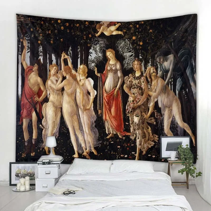 Description Picture 5 of itemRetro oil painting big tapestry wall hanging bohemian background wall cloth bed sheet sofa blanket home room wall decoration