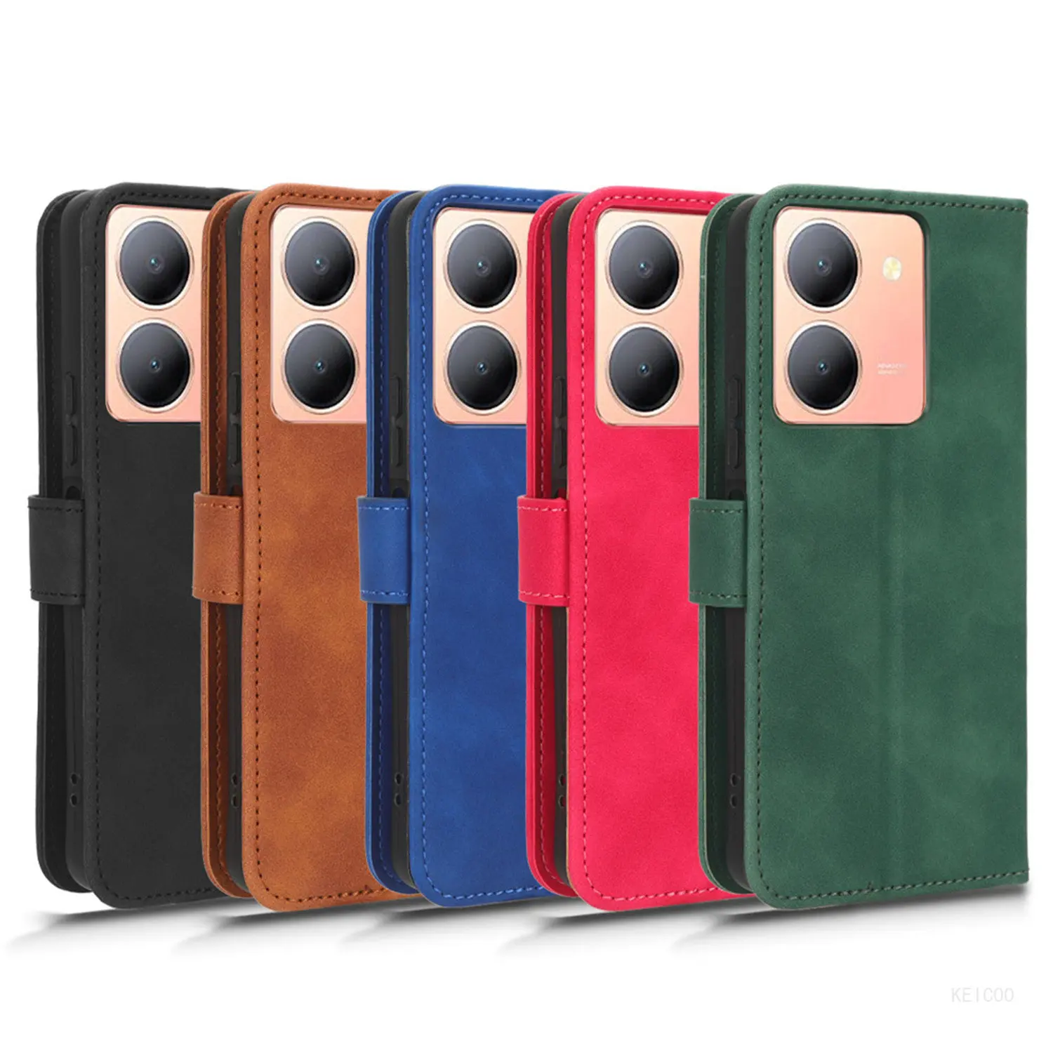 

Skin Feel Full Body Protective Shell for Vivo Y78 Y100 5G V2239 Anti-fall Shockproof Protection Multi Card Slot Wallet Clip