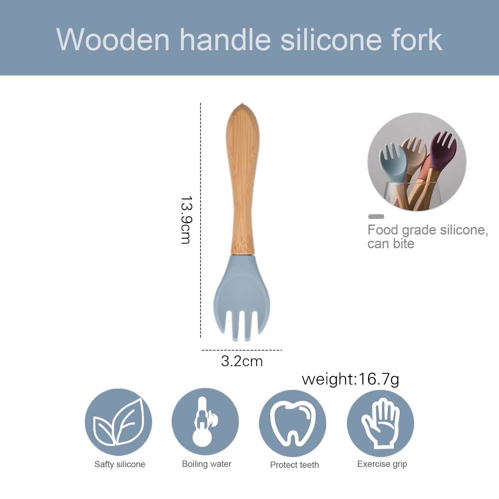 Children Food Grade Silicone Spoon Fork For Infait Wooden Handle Silicone Spoon Fork Cutlery Baby Feeding Learn To Eat Tableware