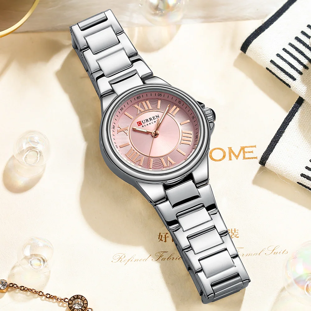 CURREN Romantic Charm Women's Wristwatches Fashion Design Thin Quartz Watch with Luminous Hands Stainless Steel Bracelet 5