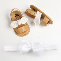 2pcs/Set Summer Cute Bowknot Toddler Girl Shoes Canvas Newborn Garden Sandals Baby Anti-slip Soft Baby Girls Shoes 0-18M with Fr 2